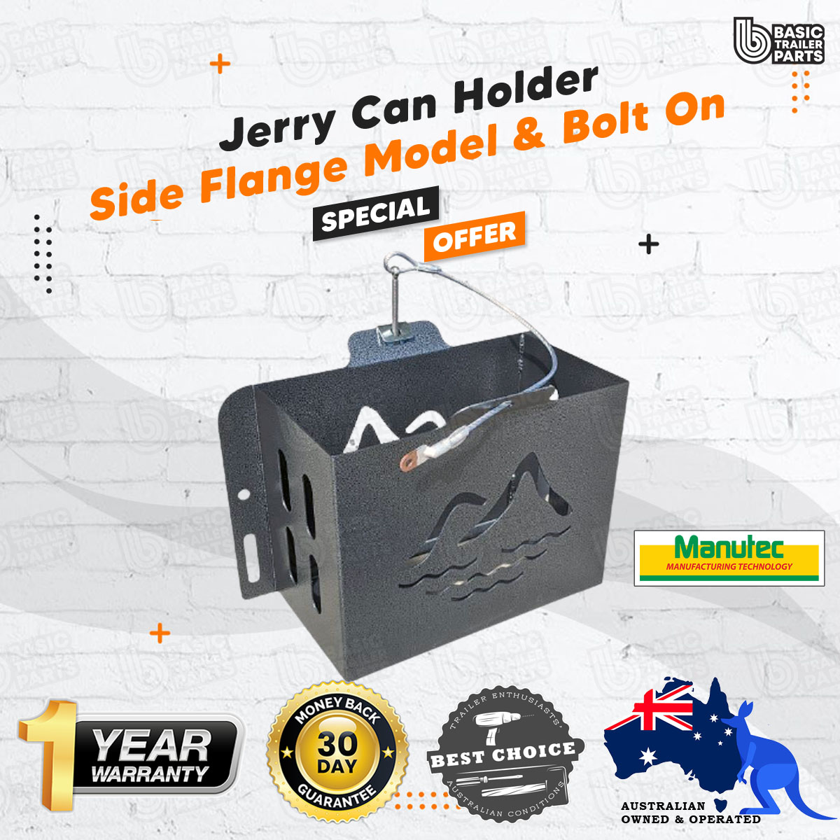Jerry Can Holder - With Side Flange Model, Bolt On, Hammertone Trailer  Caravan ⋆ Basic Trailer Parts - Australia's Best Trailer Parts